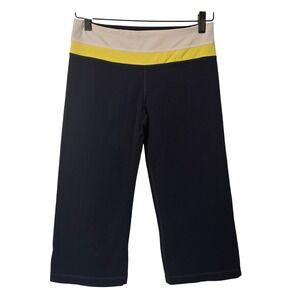 Lululemon Align Capris Navy Blue Yellow Tan Waistband Athletic Pants Size 6‎